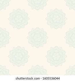 Fantasy seamless pattern with ornamental mandala. Abstract round doodle flower background. Floral geometric circle. Vector illustration.  