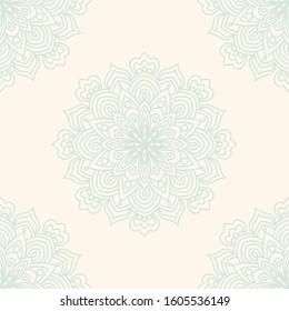 Fantasy seamless pattern with ornamental mandala. Abstract round doodle flower background. Floral geometric circle. Vector illustration.  