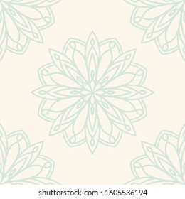 Fantasy seamless pattern with ornamental mandala. Abstract round doodle flower background. Floral geometric circle. Vector illustration.  