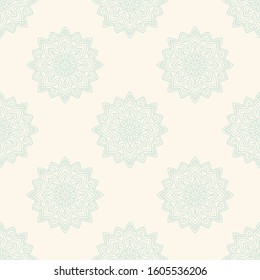 Fantasy seamless pattern with ornamental mandala. Abstract round doodle flower background. Floral geometric circle. Vector illustration.  