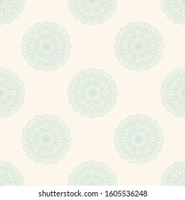 Fantasy seamless pattern with ornamental mandala. Abstract round doodle flower background. Floral geometric circle. Vector illustration.  