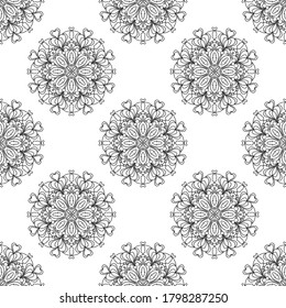 Fantasy seamless pattern with ornamental mandala. Abstract round doodle flower background. Floral geometric circle. Vector illustration.   