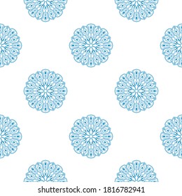 Fantasy seamless pattern with ornamental mandala. Abstract round doodle flower background. Floral geometric circle. Vector illustration. 