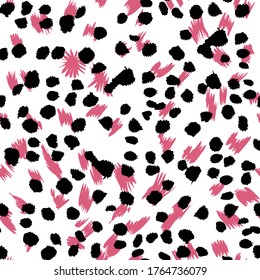 fantasy seamless pattern with pink and black dotted on white background