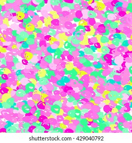 Fantasy seamless pattern with  print of cute handmade colorful shapes. Vivid pink, blue, green and yellow artistic vector illustration. Bright freehand wrapping.