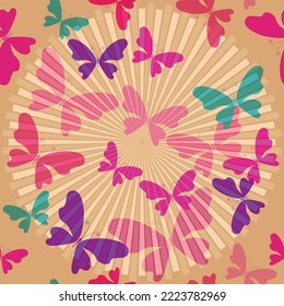 Fantasy seamless pattern with rays and butterflies. Vector eps 10