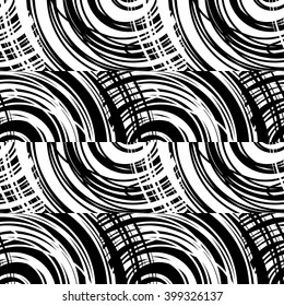 Fantasy  seamless patterns  with spiral of abstract tangled thread . Monochrome freehand texture. Black and white modern artistic background with destroyed circles lines. Vector illustration.