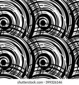 Fantasy  seamless patterns  with spiral of abstract tangled thread . Monochrome freehand texture. Black and white modern artistic background with destroyed circles lines. Vector illustration.