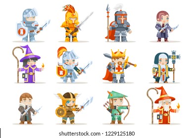 Fantasy Set Rpg Game Character Heroes Vector Icons Flat Design Vector Illustration