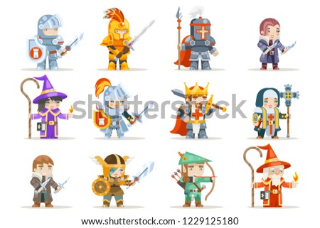 Fantasy set rpg game character heroes vector icons flat design vector illustration