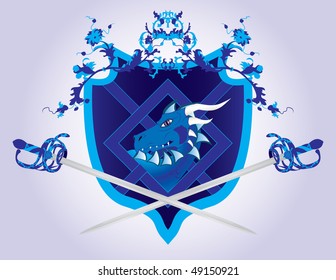 Fantasy shield with a dragon and swords