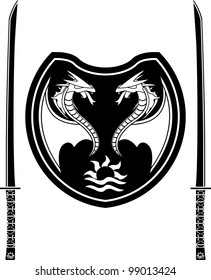 fantasy shield and swords of eastern warriors. vector illustration
