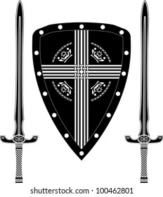 fantasy shield and swords of european warriors. vector illustration
