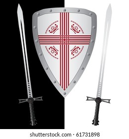 fantasy shield and swords. first variant. vector illustration