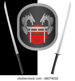 fantasy shield and swords. seventh variant. vector illustration
