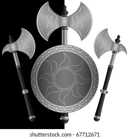 fantasy shields and axes.sixth variant. vector illustration