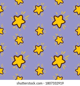 fantasy shiny yellow star repeat seamless pattern doodle cartoon style wallpaper Vector illustration 