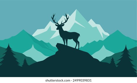 fantasy silhouette deer on the mountain