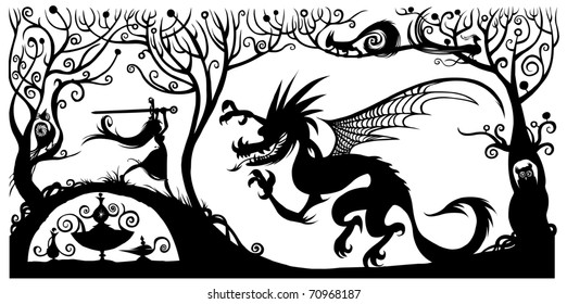 Fantasy silhouette illustration.