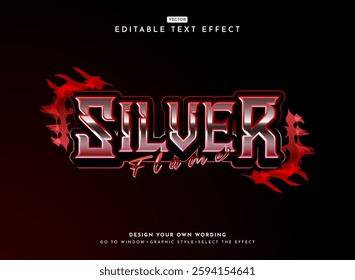 fantasy silver red flame text effect with burning fire glossy 3d style