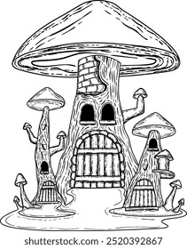 Fantasy Sketch Mushroom Illustration with vector style
