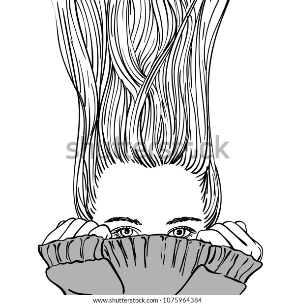 Fantasy Sketch Teenage Girl Long Hair Stock Vector Royalty