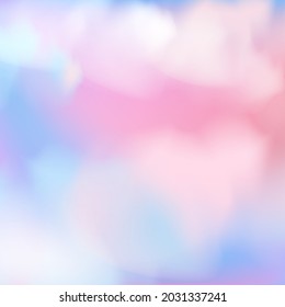 Fantasy Sky Background with Cute Pastel Colours in Realistic Style. Vector Pink Blue Clouds. Baby Unicorn Wallpaper.