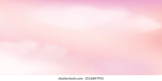 Fantasy Sky Background. Vector Pink Clouds in Realistic Style. Baby Unicorn Wallpaper