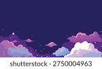 Fantasy Sky Banner with Soft Clouds Stars and Dreamy Night Atmosphere