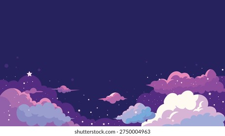Fantasy Sky Banner with Soft Clouds Stars and Dreamy Night Atmosphere