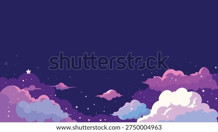 Fantasy Sky Banner with Soft Clouds Stars and Dreamy Night Atmosphere