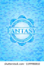 Fantasy sky blue emblem with triangle mosaic background