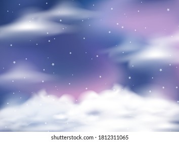 Fantasy sky in dark blue and pink pastel color background with sparks illustration