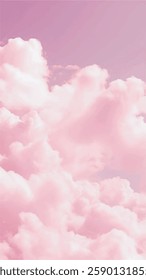 Fantasy sky with sugar cotton pink pastel clouds in a dreamy background vector background.