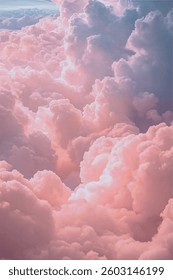 Fantasy sky with sugar cotton pink pastel clouds in a dreamy background.