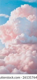Fantasy sky with sugar cotton pink pastel clouds in a dreamy background.