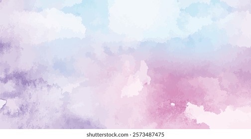 Fantasy smooth light pink, purple shades and blue watercolor paper textured  illustration vector for grunge design, vintage card, templates. 