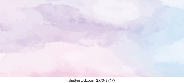 Fantasy smooth light pink, purple shades and blue watercolor paper textured  illustration vector for grunge design, vintage card, templates.