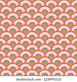 Fantasy snake skin scales squama background, vector seamless fabric pattern, tiled textile print. Traditional japanese squama scales seamless arc tiles design. Roof pattern.