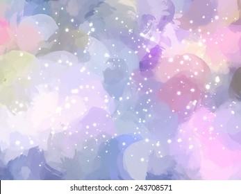 Fantasy soft violet clouds with stars. Abstract illustration.