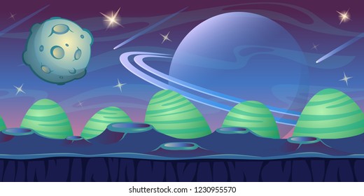 Fantasy space background for UI game. Blue alien landscape background