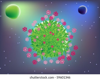 Fantasy space with flowers' planet