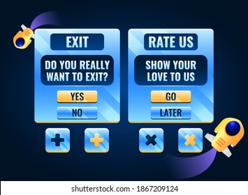 Fantasy Space Game Ui Exit And Rate Us Pop Up Menu Interface For Asset Elements Vector Illustration