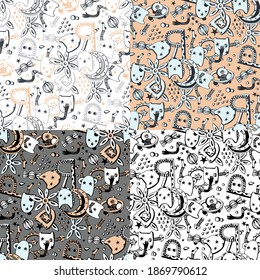 Fantasy space. Hand drawing. Vector illustration. Different  combinations of patterns.