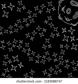 Fantasy Space Illustration. Sketch Vector Design illustration on Black Background. Science Technology.