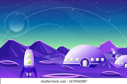 Fantasy space landscape planet cartoon flat design vector illustration background