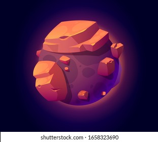 Fantasy space planet with big rocks for ui galaxy game. Vector cartoon icon of alien world, fantastic cosmic object with brown stones. Illustration of unusual astronomy