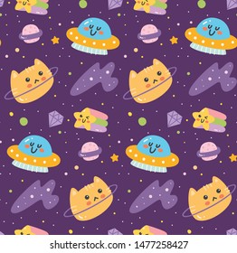 Fantasy space seamless background with cat head