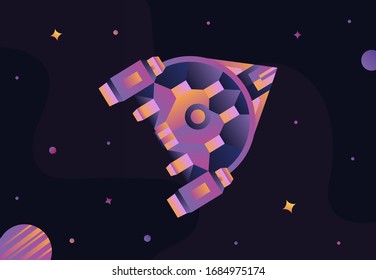 Fantasy space ship with stars and planets