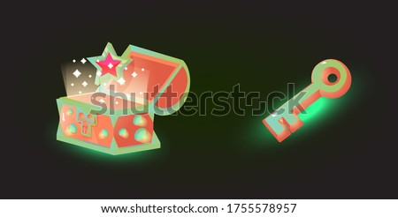 fantasy space treasure Chest box and keys elements for 2d games vector illustration